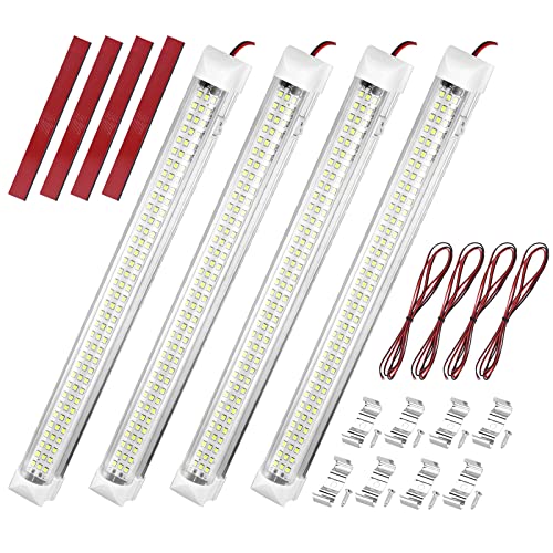 4 x 108 LED Innenbeleuchtung, 12V-80V LED Leiste mit 4 Verlängerungskabeln & ON/Off Schalter, Auto Innenleuchte LED Leselampe Leuchtstofflampe für Auto Wohnmobil Van Bus Caravan Boat Küche Bad