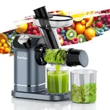 Muchen Slow Juicer Entsafter Gemüse und Obst Testsieger 150W Leiser Motor, Rückwärtszerkleinerung, Einfache Reinigung, Edelstahl Design in Schwarz & Silber, inkl. Rezeptbuch