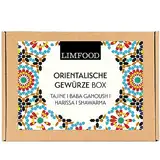 Limfood | Geschenkset Gewürze - Gewürzbox, Gewürzset mit 4 Gewürzen in Aroma Dosen - Geschenkkorb Kochen - Gewürzmischungen Länderküche - (Orientalische)