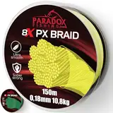 Paradox Fishing 8X PX geflochtene Angelschnur I Chartreuse gelb 150M - 0,18mm - 10,8kg – Angelschnur geflochten- eng geflochten – perfekt zum Spinnfischen