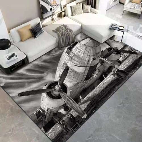 Buohwiwe 3D Teppich Flugzeug - Modern Schlafzimmer Flanell Teppich Flugzeug Wohnzimmer Teppich - Dekoration Carpet rutschfeste Teppiche 100x150 cm