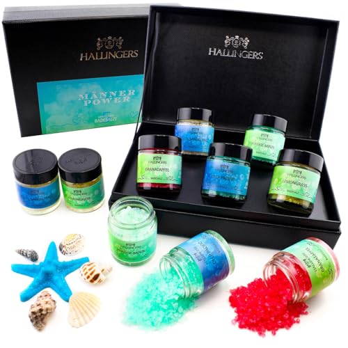 Hallingers Männer-Power - 5er Badesalz-Geschenk-Set mit Totes Meer-Salzen (Set) - Muttertagsgeschenk & Geschenkideen zum Vatertag | Glückwunsch Glückwünsche Neues Zuhause
