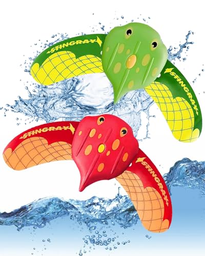 QLEUIFT Teufel Fisch Schwimmbad Spielzeug, Wasserspielzeug Kinder, Pool Spielzeug, Tauchringe für Kinder, Tauchspielzeug, Wasser Spielzeug für Swimmingpool, Unterwasser Glider (2 PCS Rot und Grün)