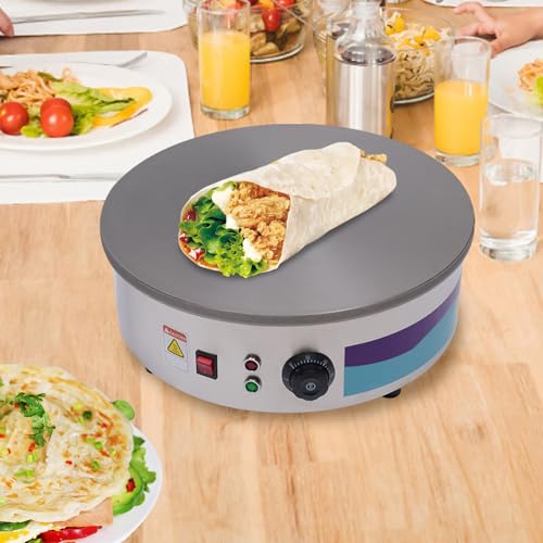 ahxyd - Crepes Maker,3KW Crepesmaker mit Spreizer und Spachtel,220V Profi Rund Crep Gastrogerät Edelstahl Crepes Crepeseisen 122-572 ℉ Einstellbare Temperatur,Burritos Tacos Maker,Silber