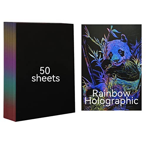 Kratzpapier, holografisch, Regenbogen, 50 Blatt Kratzpapier, Laser in Regenbogenfarben, A4, Handwerk, Malerei, Zeichnen, Geschenke zum Schreiben, Spielen, Zeichnen, Basteln
