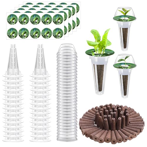 Vmxlso Wachstumsschwämme Set, 200 Stück hydroponic System Zubehör mit 50 Ersatz Zuchtschwämme 50 Etiketten 50 Hydroponische Körbe 50 Isolierenden Deckeln, Hydroponische Anzuchtsets & Systeme