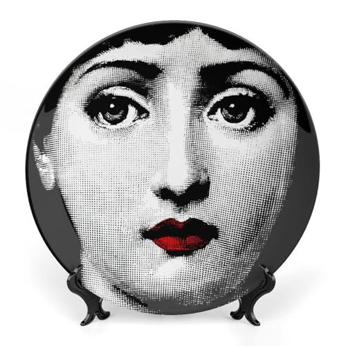 ROTOOY Lina Cavalieri Teller, Fornaset Dekoteller, Wanddekorationsplatte, geheimnisvolle Gesichtsplatte, Wandbehang, Dekoration, inklusive Halterung und speziellem Federhaken, 30,5 cm, S (15)