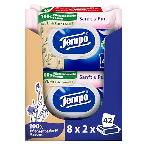 Tempo Feuchte Toilettentücher "Sanft & Pur" - Megapack - 16 Packungen mit je 42 Tüchern - Duo Packs - feuchtes Toilettenpapier, dermatologisch getestet und pH-hautneutral