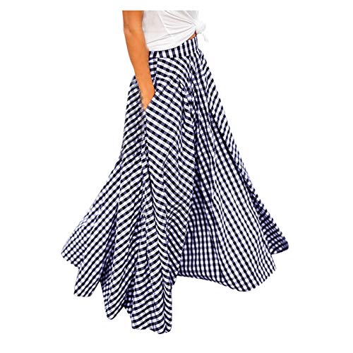 Skang Damen Rock Lang Elegant Lose Risse Falter Rock für Frauen Mode Hoher Taillenpolka Punkt Bedruckte Rock Strickkleid Sexy