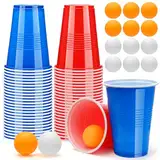 Zeawavsl Bierpong Becher Set, Beer Pong Becher Enthält 50 Becher und 12 Tischtennisbälle, 500ML Beerpongbecher Wiederverwendbare Beerpong Partybecher für Party Trinkspiele Camping Geburtstag Hochzeit