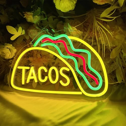 Tacos Neonschild LED Tacos Neonlichter für Mexikanisches Food Restaurant Wanddekoration Neon Tacos Leuchtschild Stromversorgung über USB Neon Sings für Taco Bar Party Restaurant Fensterdekoration