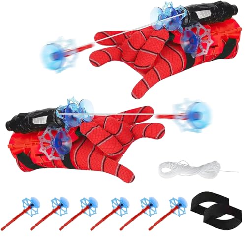 2 Set Spider Launcher Handschuh,Kids Spider Hero Handschuhe,Handgelenk Spielzeug Set, Super Spider Launcher,Lustiges Lernspielzeug Kostüm Requisiten für Kinder