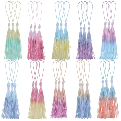 Giantree Bunt Quaste Anhänger Troddel, 30 Stück Lesezeichen Quasten, Seidig Weiche Bunte Quasten mit Cord Loops 14cm Craft Kleine Quasten für Lesezeichen DIY Crafts Schlüsselanhänger Schmuck Machen