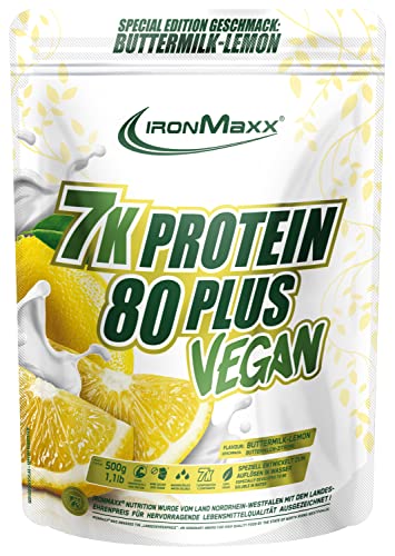 IronMaxx 7K Protein 80 Plus Vegan - Buttermilk-Lemon 500g Beutel | hochwertiges veganes Proteinpulver aus 7 verschiedenen Komponenten | wasserlösliches Proteinpulver ohne Zuckersatz