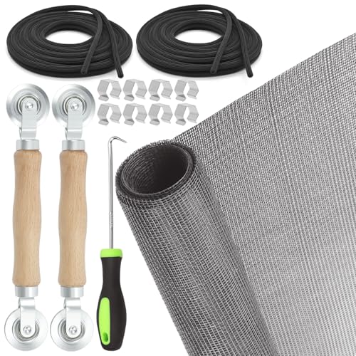 Rustark Fenster-Ersatz- und Fliegengitter-Tür-Reparatur-Set Fenstergitter-Set (Grey, 121X300CM)
