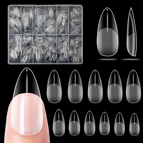 CNMTCCO Nageltips 504 Stück- Full Cover Nail Tips Set,Soft Gel Tips Set, Pre Buff PMMA Harz Nagelspitzen, Künstliche Nägel Zum Aufkleben Nail Art DIY, 12 Größen Medium Almond