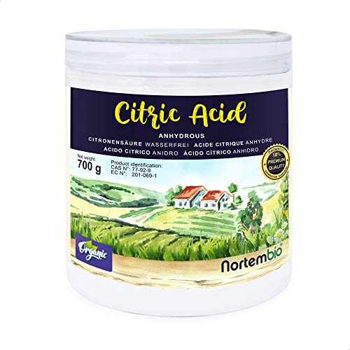Nortembio Zitronensäure 700 g. Wasserfreies Citronensäure Pulver, 100% Reine. Für Ökologischen Produktion. E-Book Inklusiv.