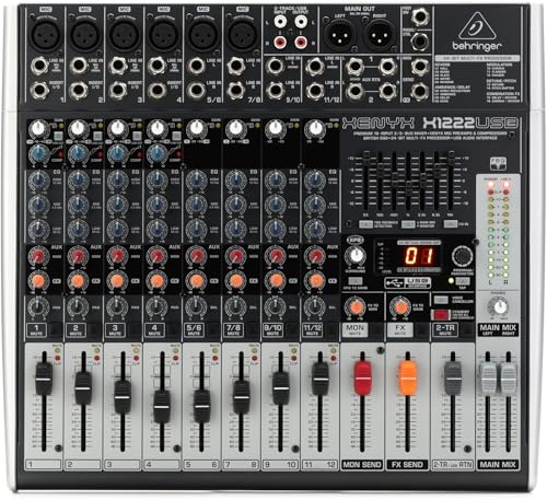 Behringer XENYX X1222USB Premium 16-Input 2/2-Bus Mixer mit XENYX Mic Preamps und Compressors, British EQ, 24-Bit Multi-FX Processor und USB/Audio Interface