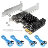 PCIe SATA Karte 4 Ports mit 4 SATA Kabeln, SATA 3.0 Controller Erweiterungskarte mit Low Profile Bracket, PCI-E X1 3.0 Gen3 (6Gbps) Boot als Systemplatte, Non Raid, unterstützt 4 SATA 3.0 Geräte