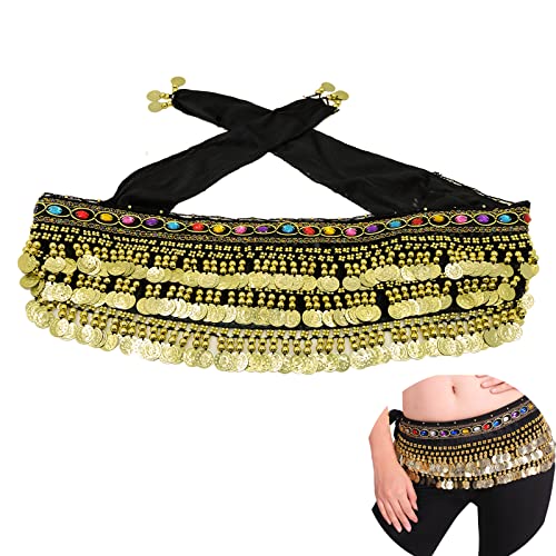 Floatdream Damen Bauchtanz Kostüm Hüfttuch, Chiffon Hüfttuch, Bauchtanz-Hüftschal, für in Bühnenaufführungen, Geburtstagsaufführungen, Partyaufführungen (Schwarz)