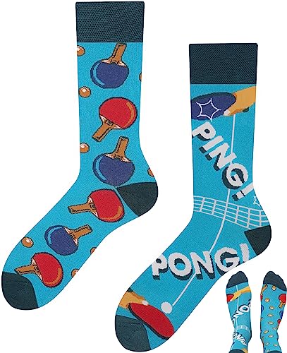 TODO Lustige Socken Damen und Herren, Coole Socken mit Motiv - Bunte, Mehrfarbige, Verrückte (43-46, Ping Pong)