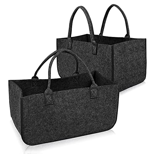 Aufun Filztaschen 2 Stück Tasche aus Filz, Kaminholzkorb Filztasche Shopper Faltbar, Kaminholztasche, Holzkorb zur Aufbewahrung von Holz, Zeitungen, Kaminholz (50 x 25 x 25 cm, Dunkelgrau)