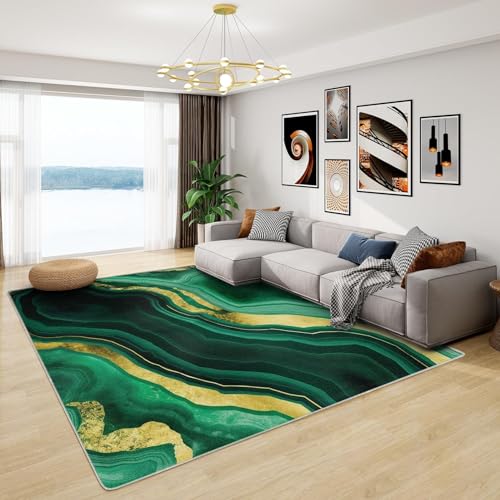 AUWUUA Teppich Marmor 40x60cm Abstrakt Modern Teppich Wohnzimmer Schlafzimmer Smaragdgrün, Weich Kurzflor Waschbar rutschfest Fußmatte für Kinderzimmer Küchen Esszimmer Badematte Gastzimmer