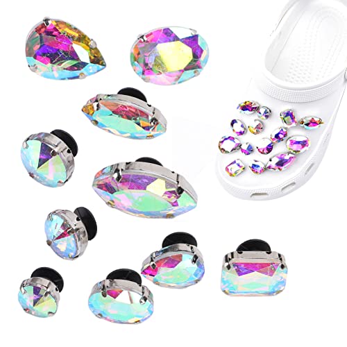 Pssopp Loch Schuhe Zubehör Schuh Charms Schmuck Kristall Dekorative Schuh Schnallen Modeaccessoires(AB-Farbdiamanten (10 zufällige Formen))