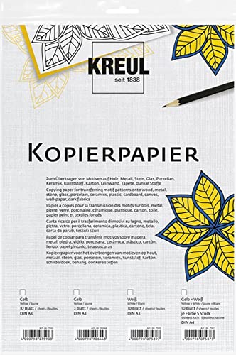 KREUL 7587 - Kopierpapier zum Übertragen von Motiven auf dunkle Untergrüne, je 5 Blatt in weiß und gelb, ca. 21 x 30 cm