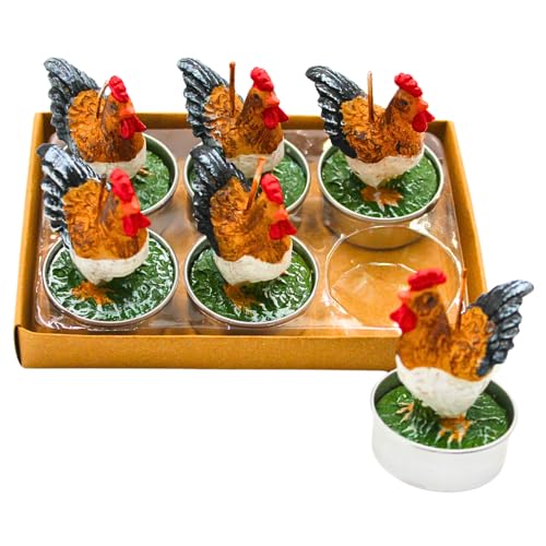 Dekohelden24 Teelicht - Kerze, Figurenkerze, Figurenteelicht, Tischkerze als Huhn im 6er Set, Maße je Huhn 4 x 4 x 7 cm