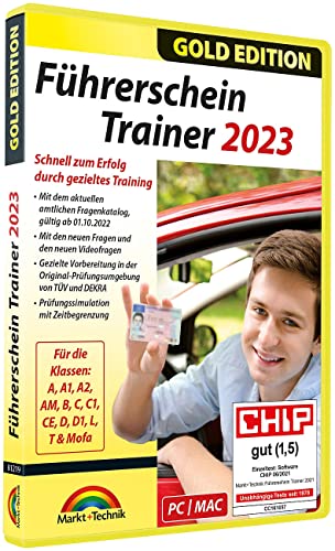 Markt & Technik Führerschein Trainer 2023 Gold Edition - Theorieprüfung Vollversion, 1 Lizenz Windows, Mac Führerschein