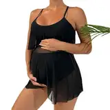 Umstands Tankini Set, Schwangerschafts-Badeanzug, verstellbare Träger, zweiteilig, Umstands-Badeanzüge, Bademodem,Schwarz,M
