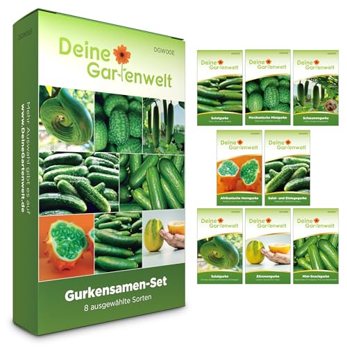 Gurkensamen Set - 8 Sorten Samen - Saatgut Sortiment - Anzuchtset für Gurken - Geschenkset - Salatgurke, Mexikanische Minigurke, Zitronengurke, Schwammgurke, Snackgurke, Schlangengurke, uvm.