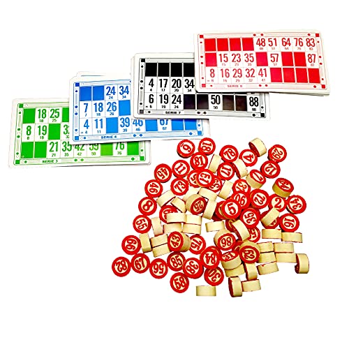 EUROXANTY Set Bingo und 48 Kartons | Reise-Bingo | Traditionelles Brettspiel | Zahlenkarten 2 Seiten | praktische Tragetasche | Holznummern