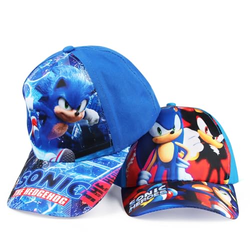 So-NIC Sonnenhut, 2 Stück Baseballmütze Jungen, Blau Hedgehog Basecap Kinder, Sommer Mützen, Sonnenschutz Mütze Jungs, Kappe Baseball Cap 3-10 Jahre