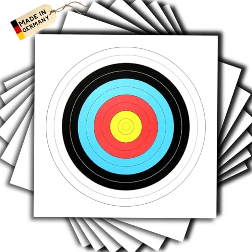 20 Stück Zielscheibenauflage nach FITA Abmaßen - Ø 40cm - Bogenschießen Zielscheibe Auflage 40x40 cm - 10 Ring Zielpapier für Jagd & Training Schießen