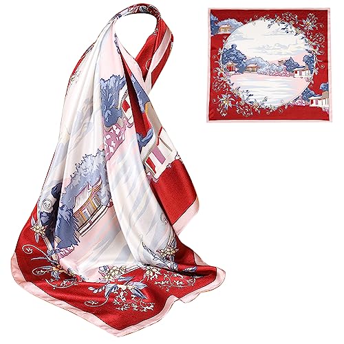 ZhaoCo 100% Natürliche Maulbeerseide Schal, 66x66cm / 26x26 Zoll Seidentuch Grafikdruck Klein Weich Quadratisch Seidenschal für Damen - 009