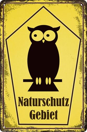 LUCKYLINDE - Wetterfestes Gartenschild für den Außenbereich, Blechschild - Hinweisschild: Naturschutzgebiet – 30 x 20 cm (Eule)