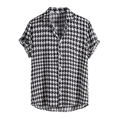 Herren Vintage Bowling Shirt 1950er Retro Rockabilly Stil Kurzarm Button Down Musik Hawaiihemden lässig kurzärmelig Knopfleiste kontrastierendes Hemd Farbblock kubanische Hemden