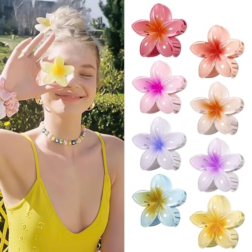 Huiguli Blumen Haarklammer, 8 Stück Haarspange Blume, Hawaii Haarspange für Frauen, Bunt Blumen Haarschmuck für Damen, Rutschfest Haarstyling Zubehör für Dickes Dünnes Haar