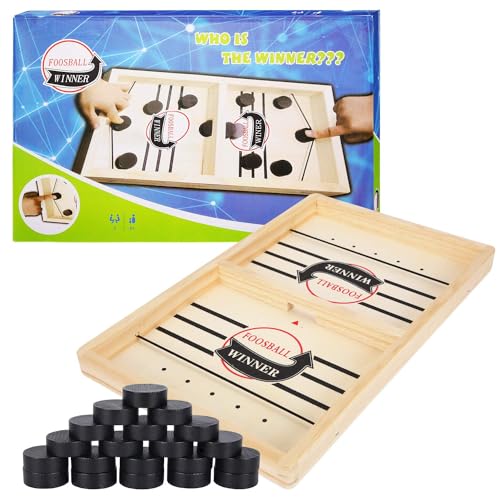 JONRRYIN Tisch Hockey Spielzeug, Interaktive 2-in-1 Eltern-Kind Interaktion Katapult Brettspiel, Tischhockey Holz, Schnell Sling Puck Match-Spiel, Portable Schachbrett-Set, Partyspiele