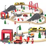 Holzeisenbahn Set 72-Teilen, Holzeisenbahn Schienen und Zugspielzeug, Modelleisenbahn-Set für Kleinkinder, Spielzeugeisenbahn-Set für Kinder im Alter Von 1–3 Jahren, Geschenk für Jungen und Mädchen