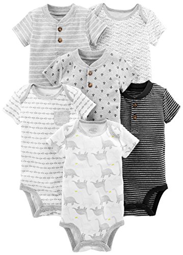 Simple Joys by Carter's Baby-Jungen Short Sleeve Bodysuit Body, Mehrfarbig/Anker/Dinosaurier/Streifen/Wal, 3-6 Monate (6er Pack)