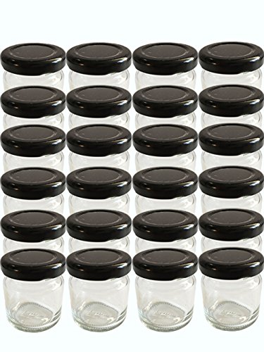 hocz 24er Set leere Rundgläser Mini Gläser 53 ml Deckelfarbe Schwarz To 43 Marmeladengläser Einweckgläser Honig Gläser Einmachgläser Portionsgläser Imker