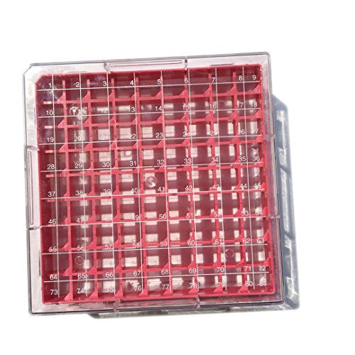 cryobox polycarbonat, länge x breite x 52mm 130mm 130mm höhe, 9 x 9 array, 81 ort (rot)