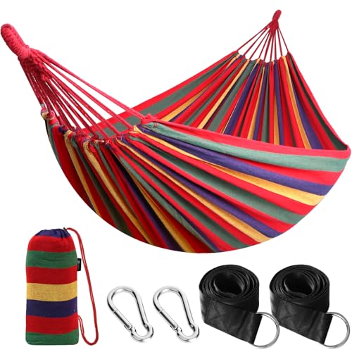 ANYOO Hängematte Outdoor Baumwolle Bequemer Stoff mit Baumfreundlichen Gurten zum Aufhängen, Robuste Tragbare Hängematte mit Reisetasche für Garten, Indoor, Balkon, Terrasse, Camping