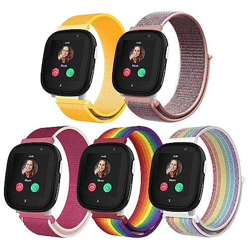 Seltureone 5 Stück Nylon-Armband für Kinder, kompatibel für Xplora X6 Play, Bequemer, Atmungsaktiver, Wasserdichte Riemen für Kinder, Einfach zu Tragen - Rot, Neon, Farbe, Rosa, Gelb