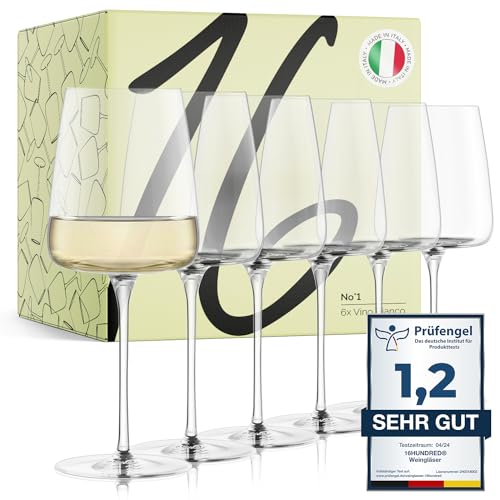 16hundred® Moderne Weißweingläser 6er Set | Für Weiß- & Roséwein sowie Aperitifs | Bleifreies Kristallglas | 450ml | Spülmaschinenfest | Made in Italy