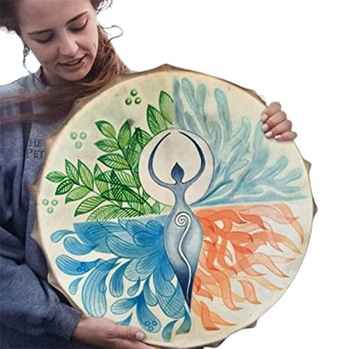 Dous Schamanentrommel, Handgefertigte Schamanentrommel Mit Trommelstock, Göttinnentrommel Gaia Baum des Lebens, Sibirische Trommel, Klangheilungswerkzeug, Musik, Spirituelle Schamanentrommel, 25,4 cm