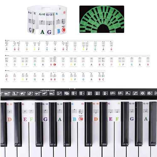 KAYEF Abnehmbare Klaviertastatur Notenetiketten, 88 Full-Size-Tasten mit Box Klavierzubehör, neues Leuchtmodell Keyboard Klavier Notenetiketten